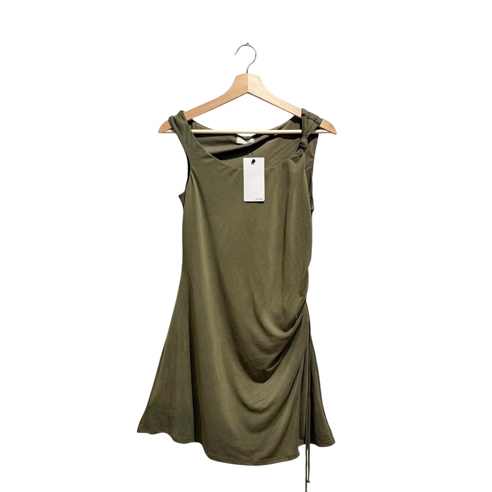 NWT Stony Olive Green Ruched Asymmetric Mini Dress Size S